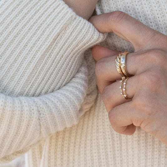 Tiny 5 Diamond Stacking Ring in Silver