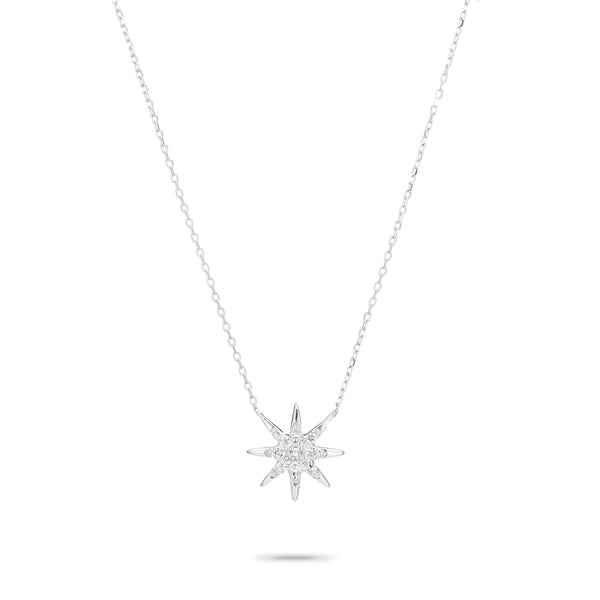 Solid Pave Starburst Necklace in Silver