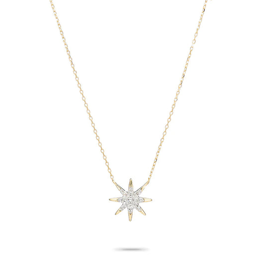 Solid Pave Starburst Necklace in Gold