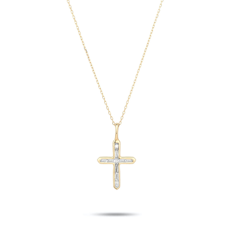 Baguette Cross Necklace in Gold