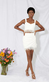 Saylor Benni Satin Feather Mini Skirt Set
