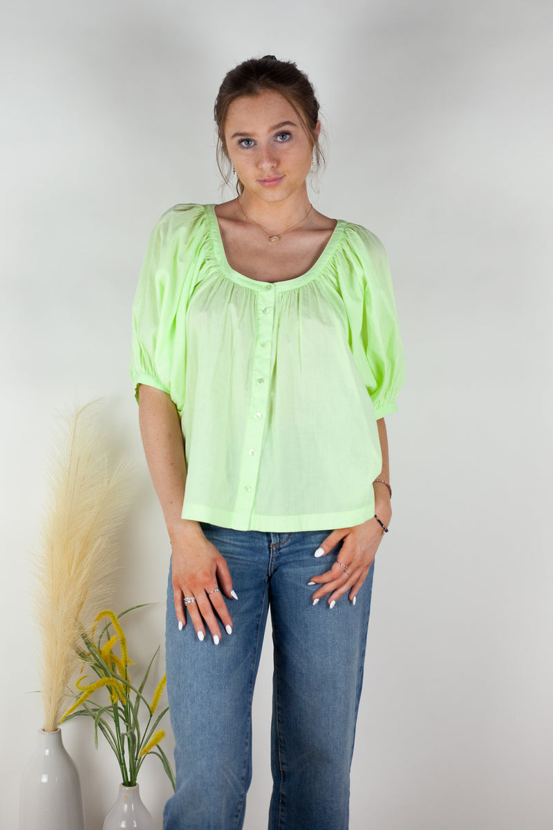 Sundry Puff Sleeve Blouse in Highlighter