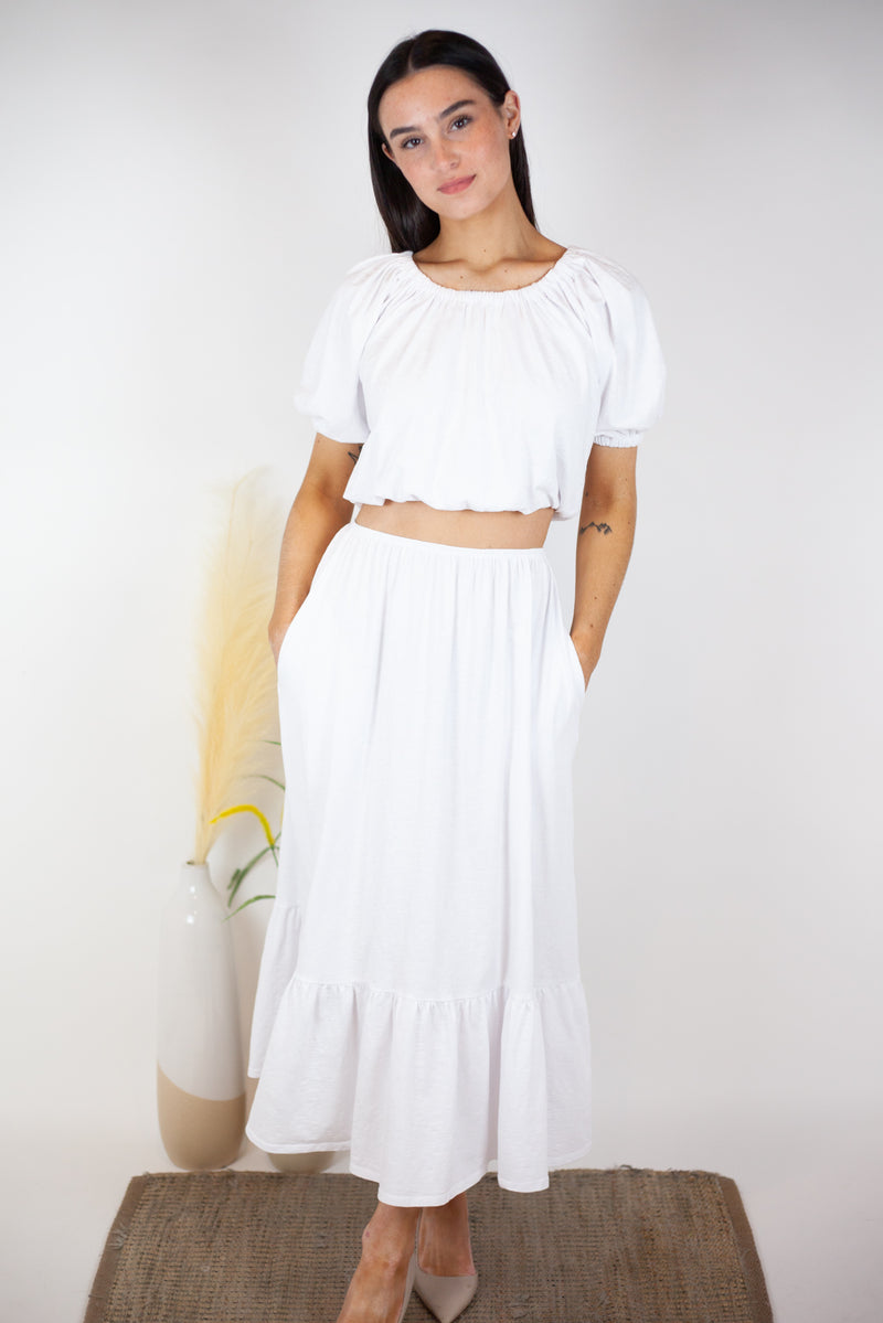 Sundry Tiered Maxi Skirt in White