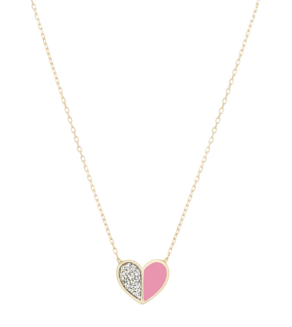 Adina Reyter Pink & Diamond Heart Necklace