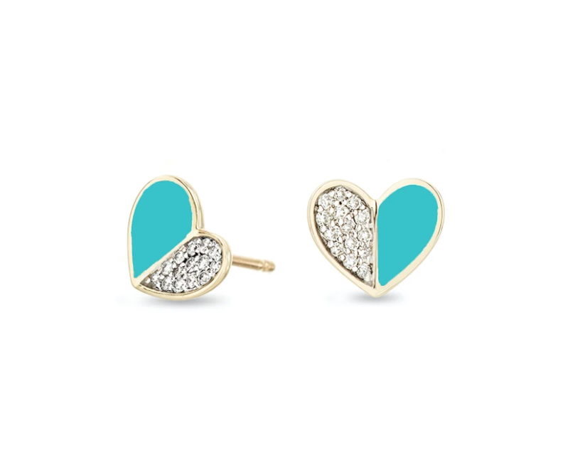 Turquoise & Diamond Heart Earrings