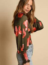 Hutch Weber Blouse in Olive Moody Watercolor